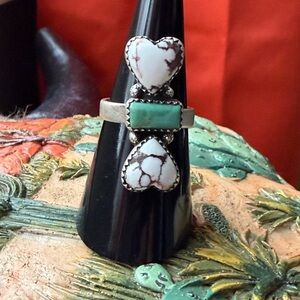 Sterling Silver Heart & Turquoise Statement Ring - Wild Horse and Kingman